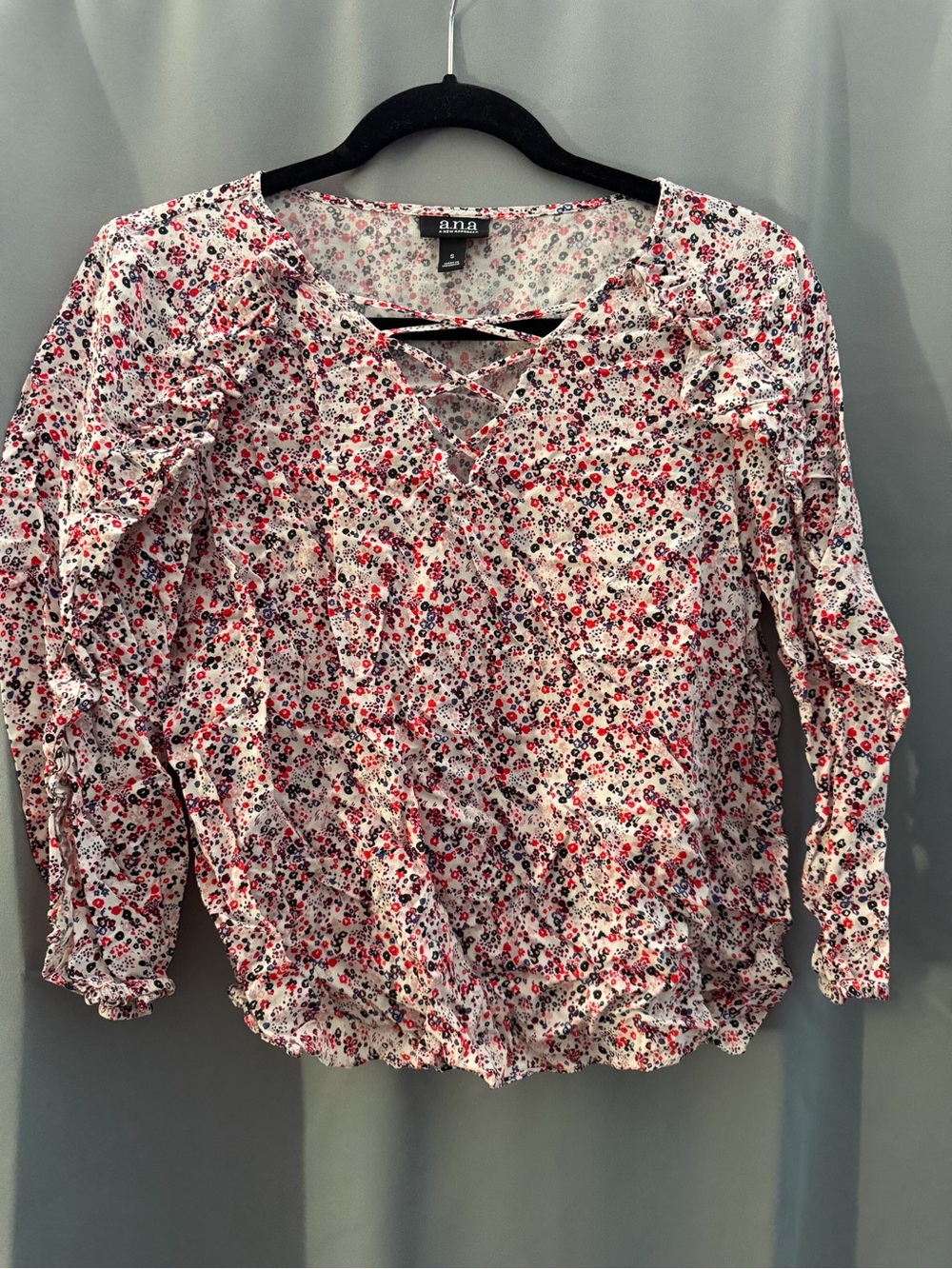 a.n.a Pink Floral Lace-Up Long Sleeve Blouse